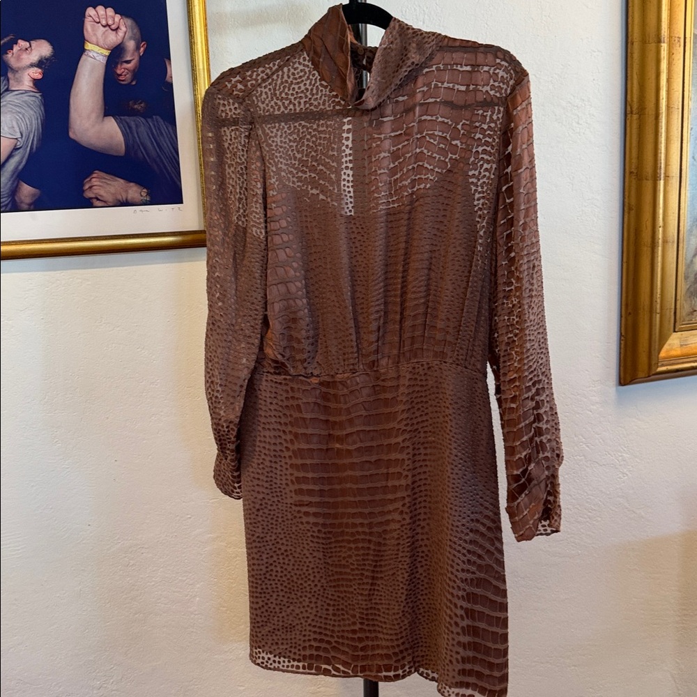 Reiss Silk Blend Dress with Brown Pattern